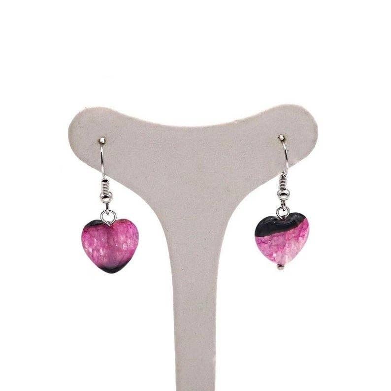 Sterling Silver Natural Druzy Agate Heart Earrings, EF39