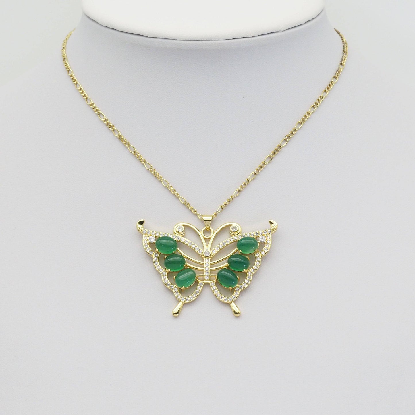 Micro Pave Green Jade Butterfly Pendant, Sku#LX360