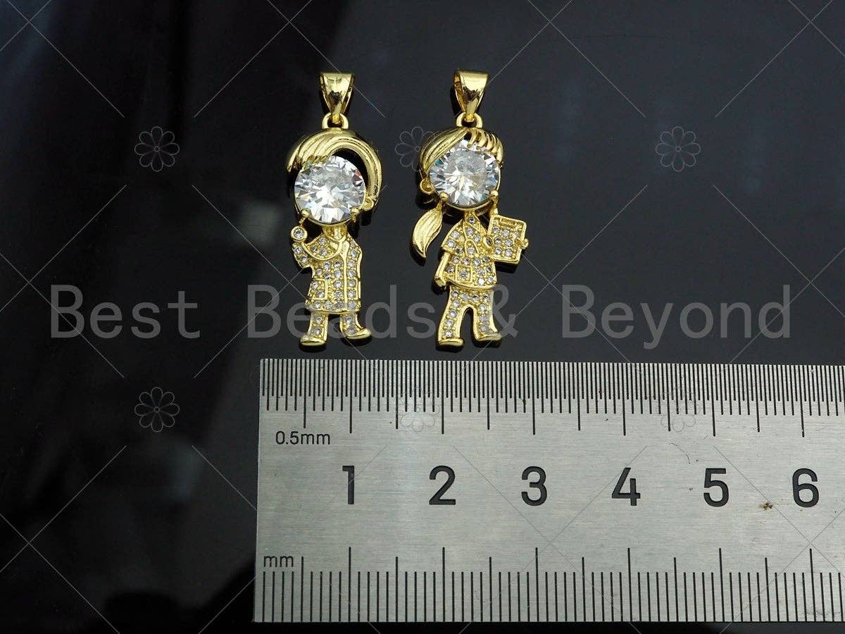 Gold Filled CZ Micro Pave Boy and Girl Shape Pendant,18K Gold Filled Big CZ Charm, Necklace Bracelet Charm Pendant,27x11mm,Sku#LK349