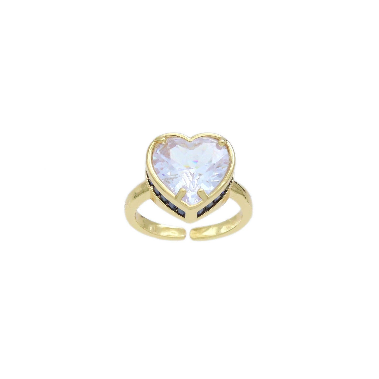 Clear Big Crystal Heart Blue CZ Statement Adjustable Ring, Sku#LX590