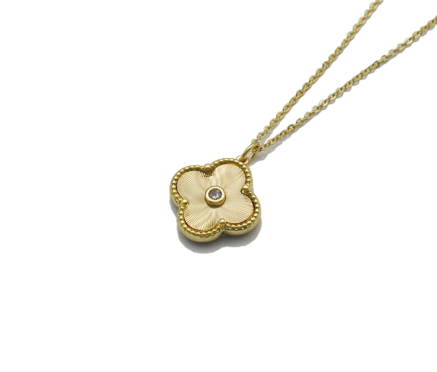 Gold Clover Stud Earrings and Necklace, Sku#FH206