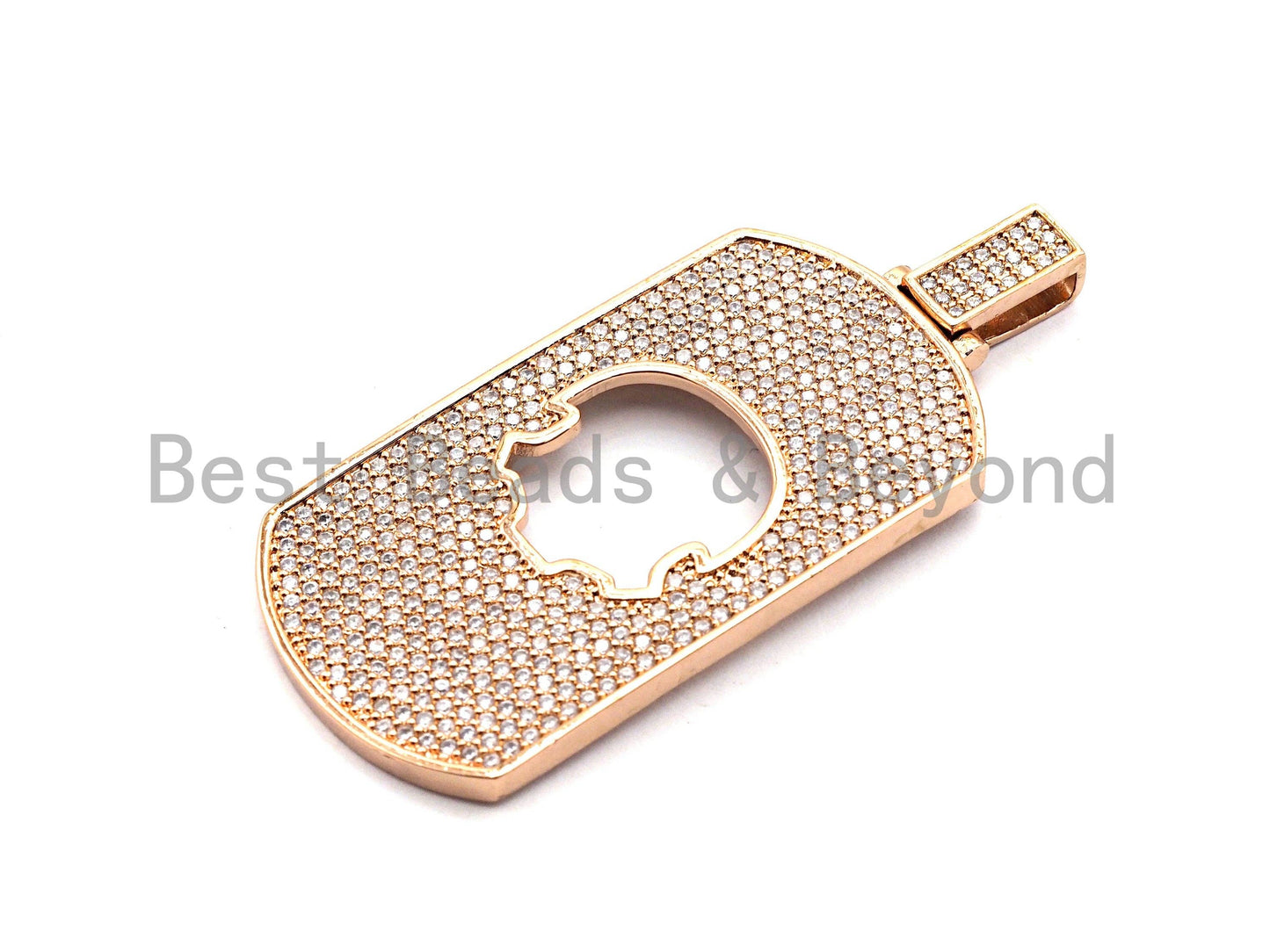 Large CZ Clear/Black Micro Pave Dog tag Hollow Out Skull Pen