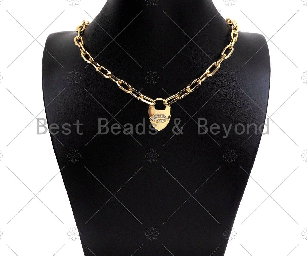 CZ Micro Pave Lips Padlock Clasp Charms, Lip CZ On Padlock Clasp, Gold Charm Pendant, Padlock Necklace Charm Connector, 17x24mm, Sku#K161