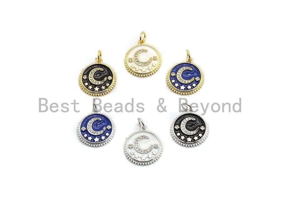 NEW DESIGN Pave CZ Enamel Moon Star Charms Pendant, Enamel Pendant,Enamel Round Pendant, Oil Drop jewelry Findings, 16x18mm,sku#Z252C