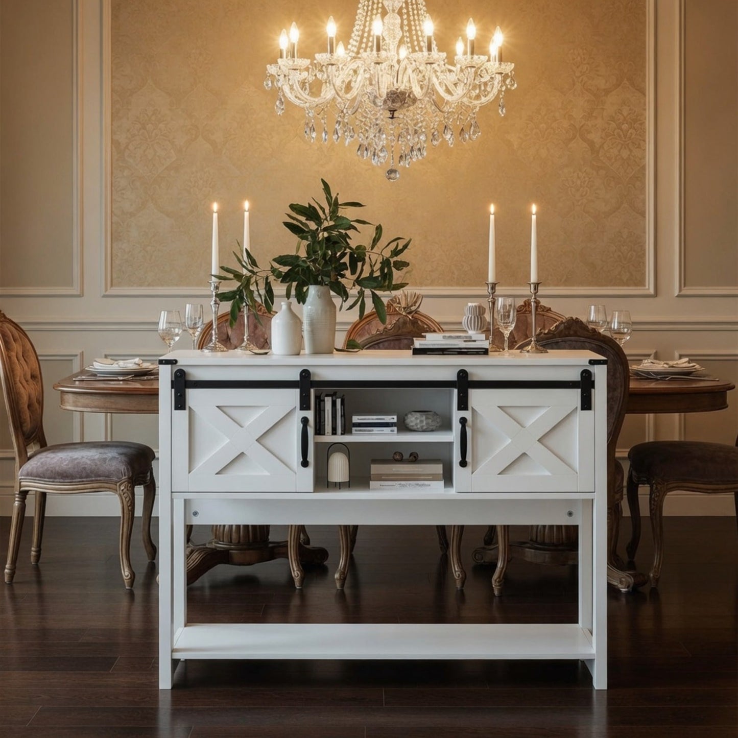 46" Modern Farmhouse Entryway Table with Storage & Sliding Barn Door