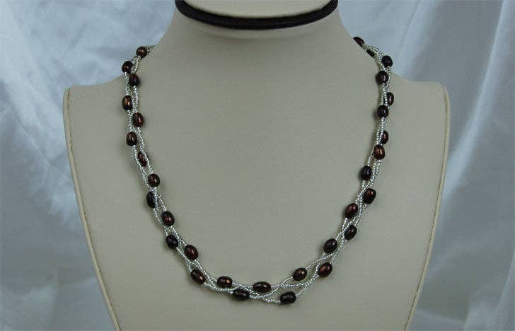 Triple Line woven Freshwater pearl necklace, sku#PBW3