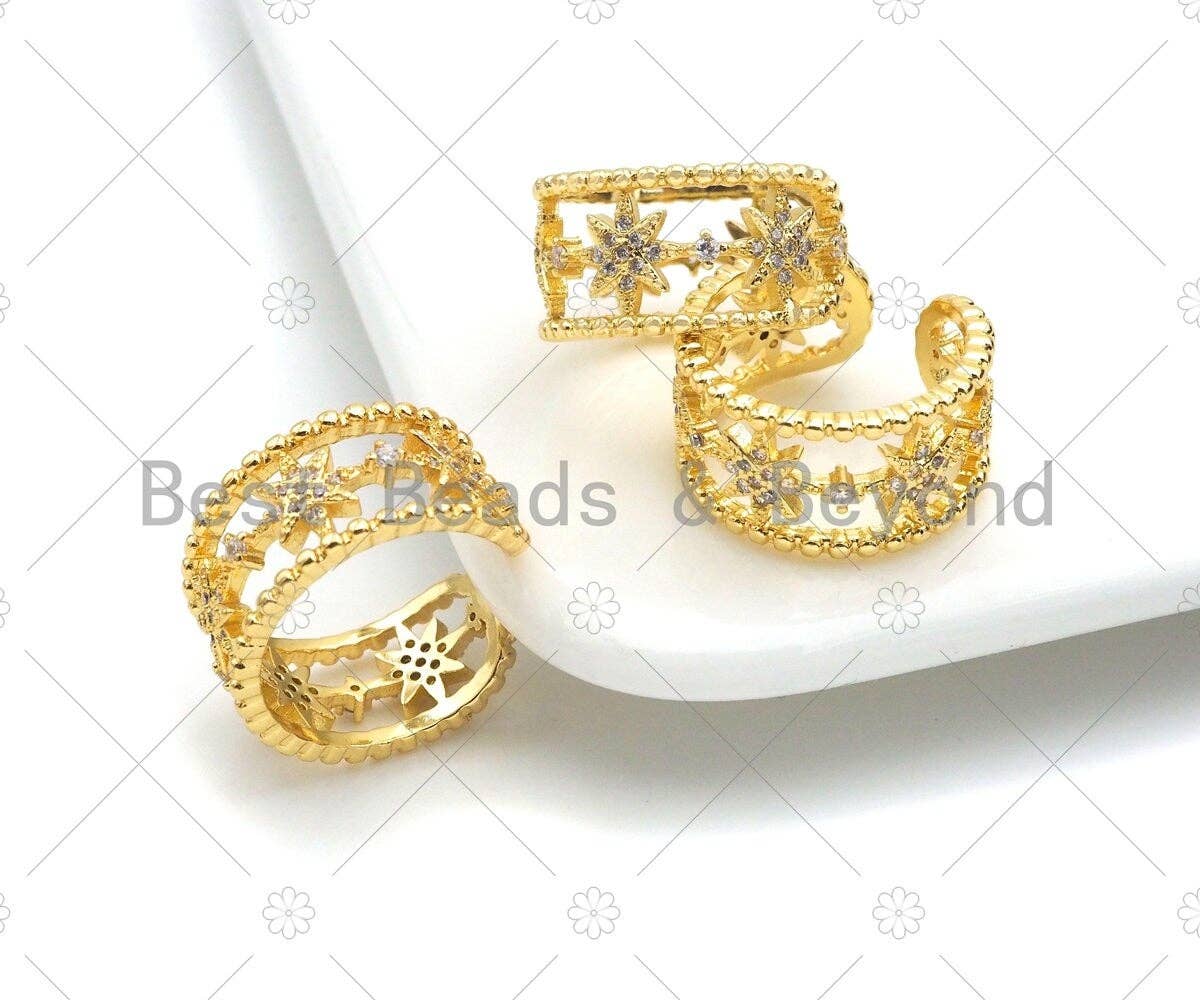 Star Band Open Ring, Bold Gold Ring, Pave ring, Statement Ring, Fancy Star Ring,sku#JL20