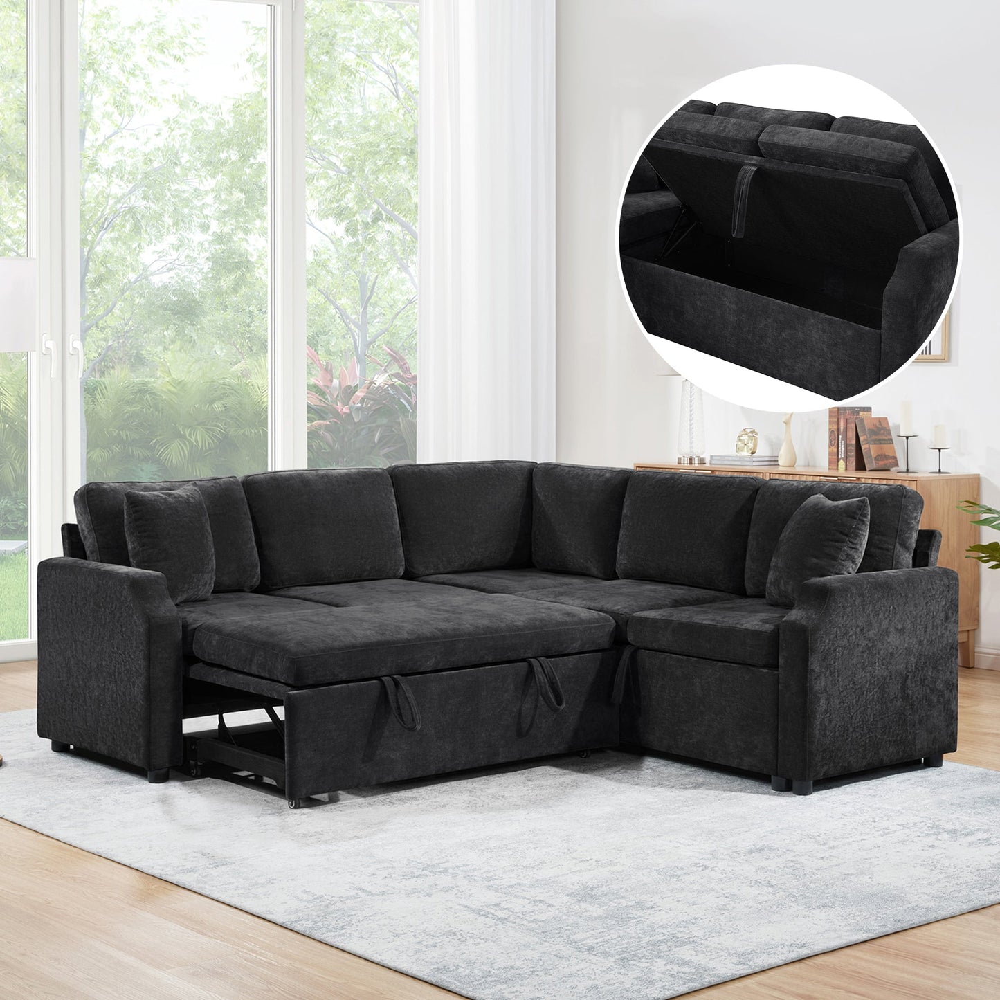 L-shaped Sectional Sofa Bed with Hidden Storage
