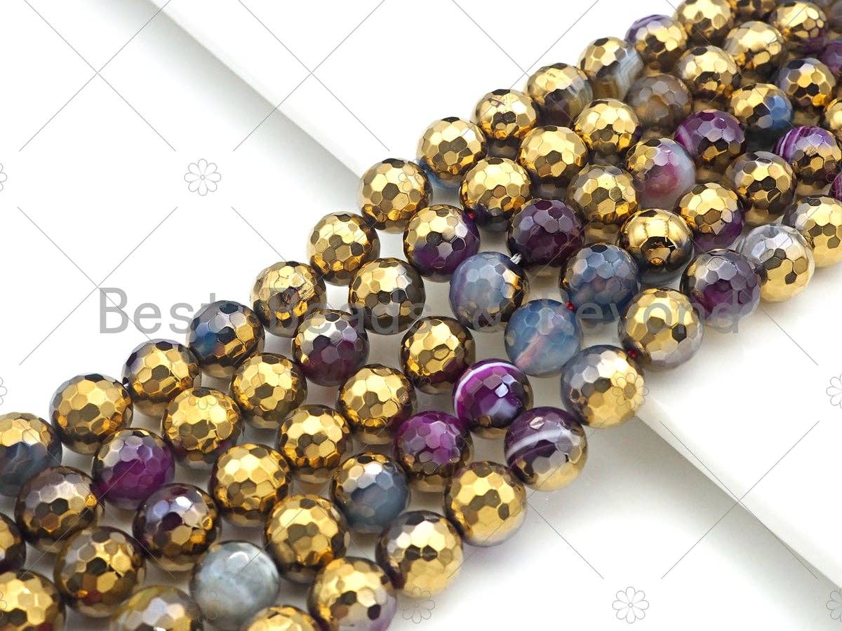 Half Gold Plated Mixed Color Agate Beads, UA136
