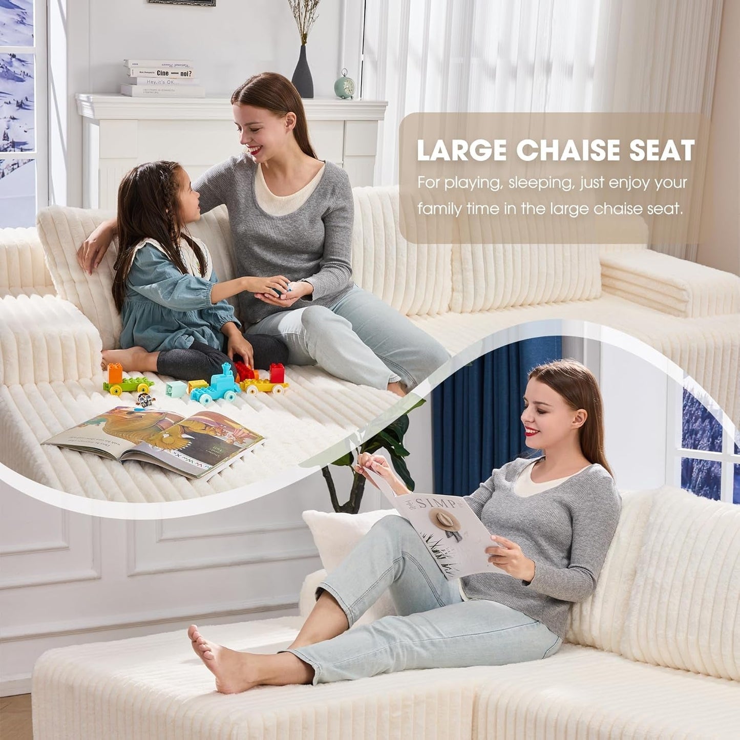 Modular L Shape Sofa 96Inch Oversized Chaise Memory Foam