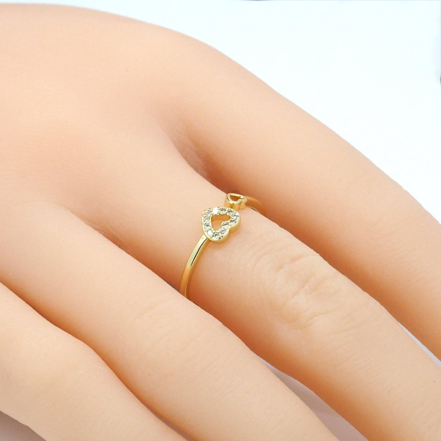 Gold CZ Heart Adjustable Ring, Sku#LK786