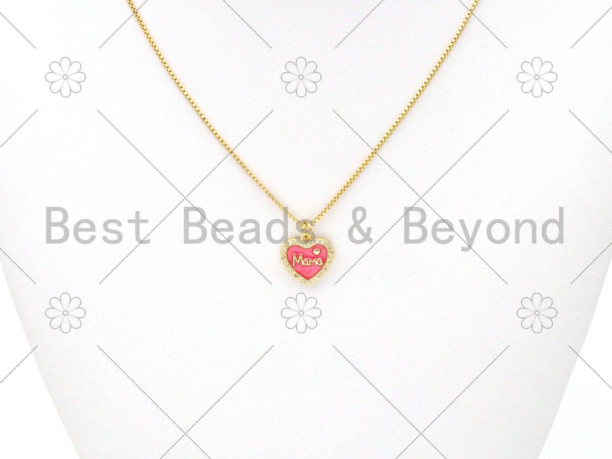 Colorful Enamel Mom Word On Round/Five Star/Heart Shape Pendant, 18K Gold Filled Micro Pave CZ Charm,Mother's Day Charm,14x17mm,Sku#L585
