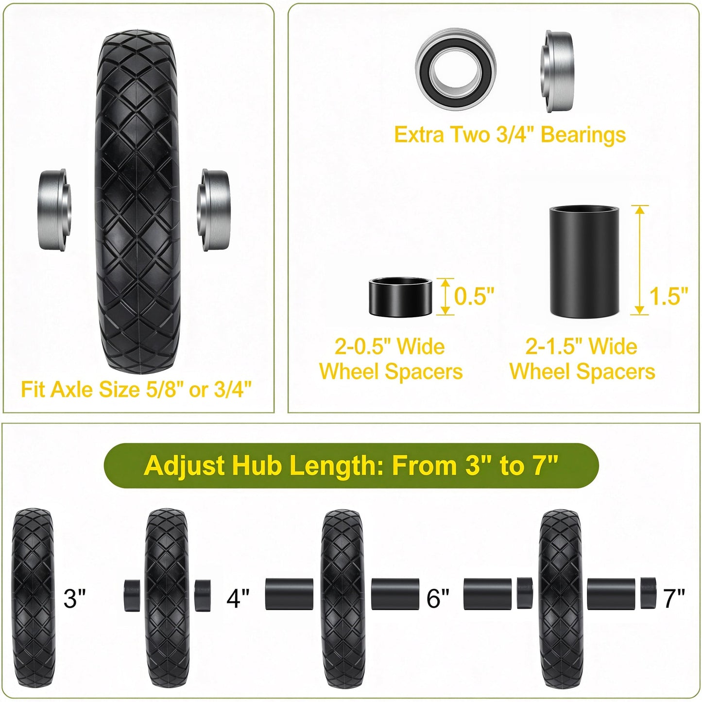 4.80/4.00-8 Flat-Free Solid Wheelbarrow Tire and Wheel