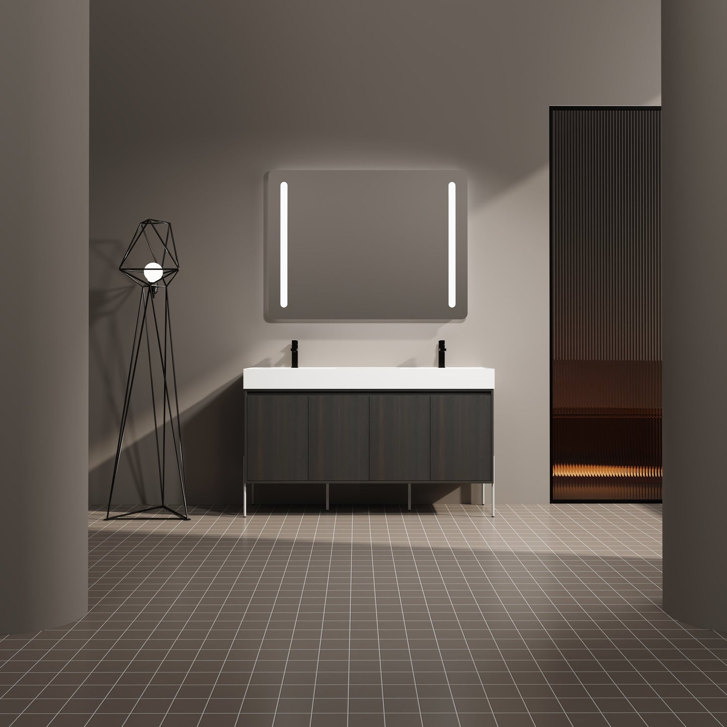 60" Freestanding Bathroom Vanity with Resin Double Sink