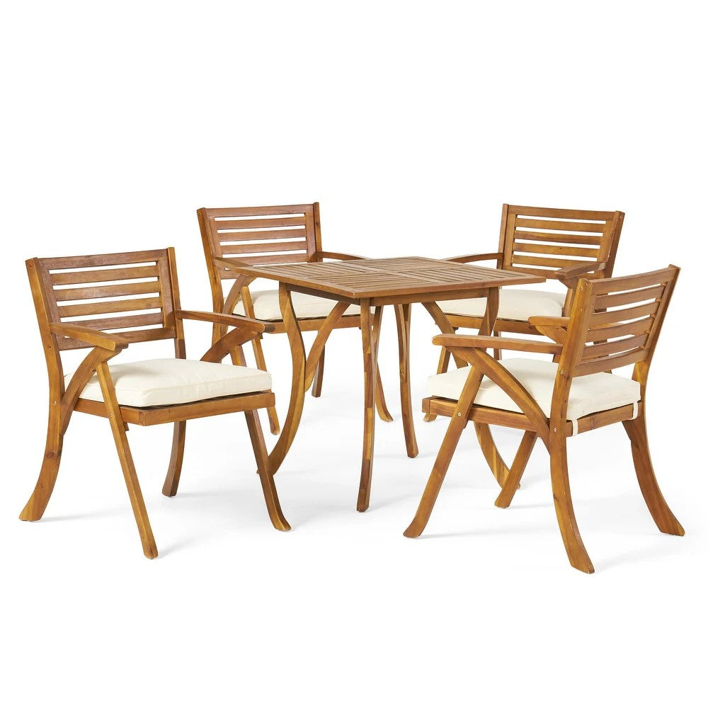 Outdoor Hermosa 5 Piece Wood Dining Set With Cushions