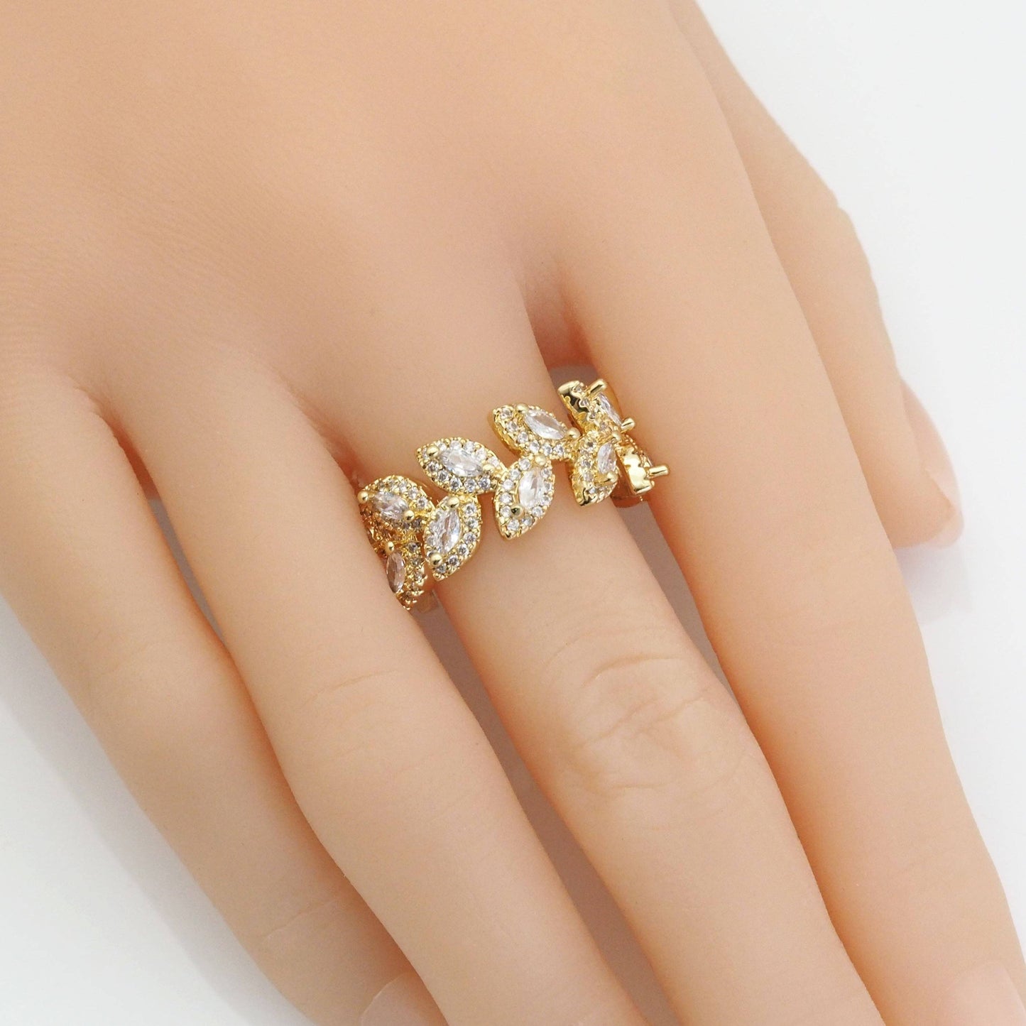 Gold Clear CZ Olive Branch Adjustable Ring, Sku#LX266