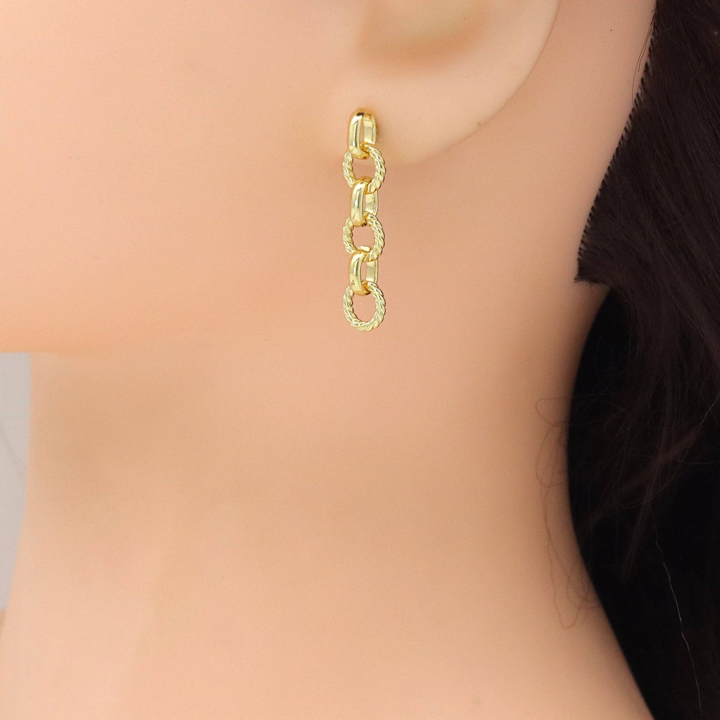 Gold Oval Link Chain Earrings, Sku#LK1014