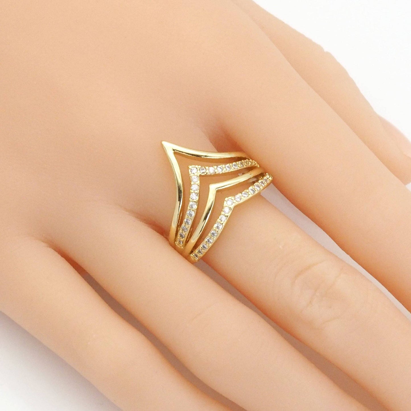 Gold Clear CZ Waving Lines Adjustable Ring, Sku#LK862