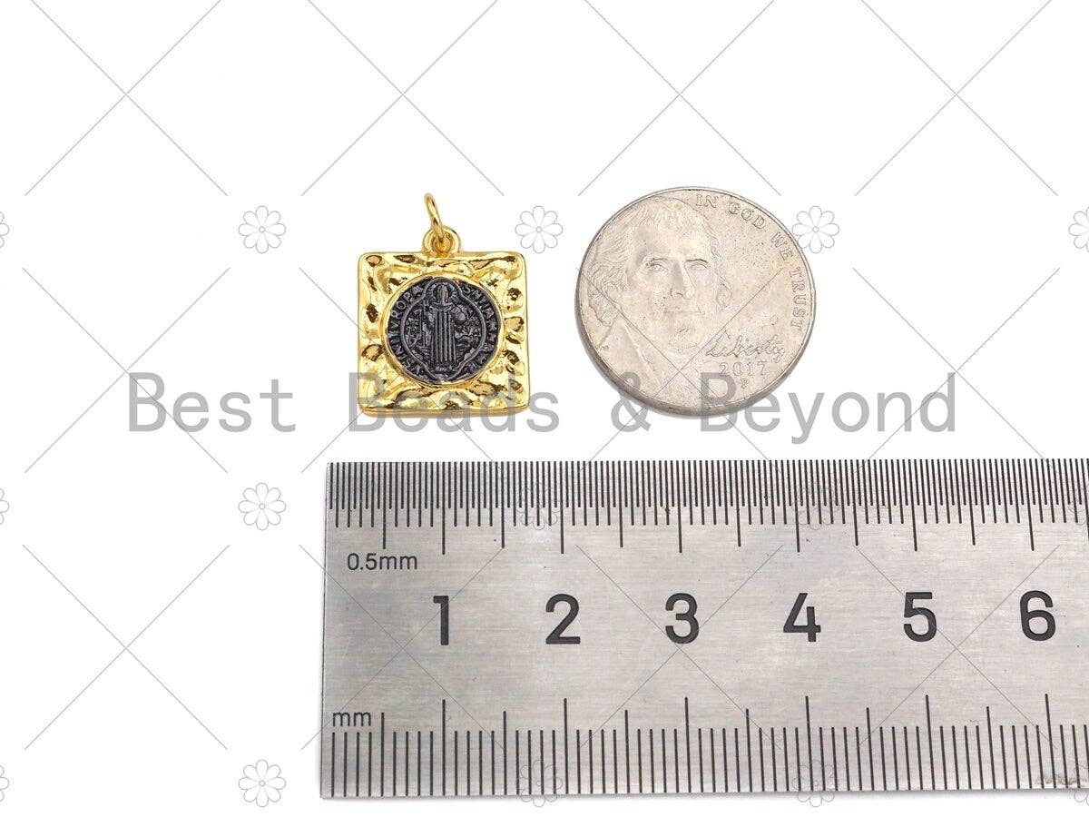 Jesus with Cross on the Other Side Square Shape Pendant,Silver with Gold/Gold with Black Charm,Necklace Bracelet Charm,15x17mm,Sku#Z1311