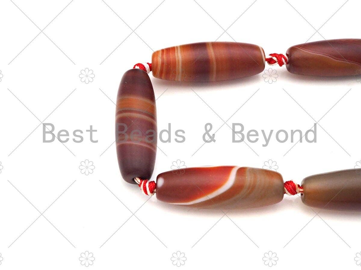 Natural Red Matt Agate Barrel Spacer Beads, Matt Agate Spacer Beads, Tibetan Dzi Beads, 14x40mm, Sku#U1029