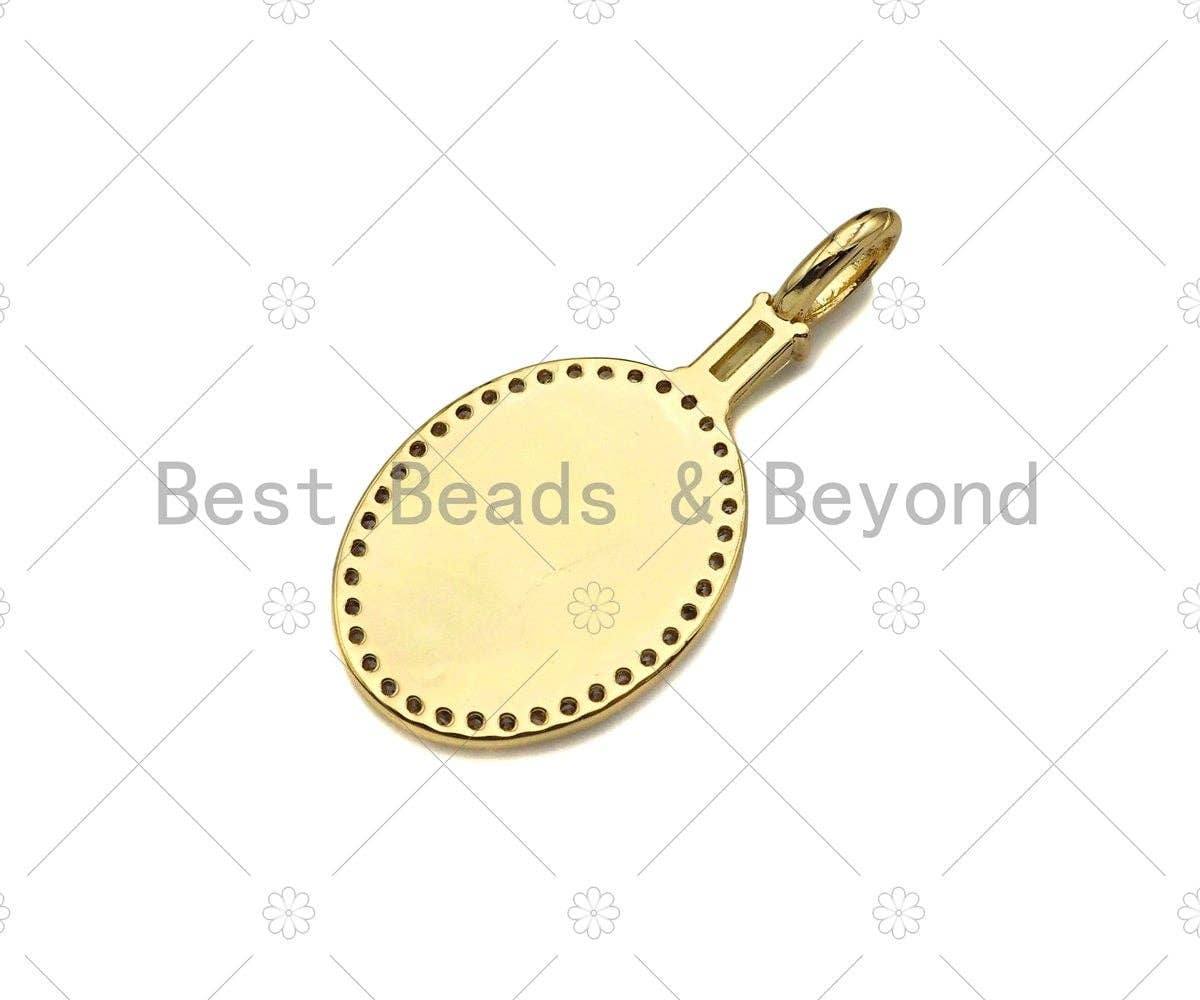 CZ Micro Pave Red Enamel Heart On Black Yellow Enamel Oval Shape Pendant, 18K Gold Filled CZ Enamel Oval Charm,16x33mm,Sku#Z1377