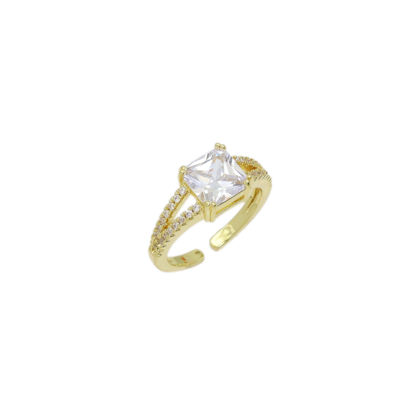 Big Clear Square CZ Gold Adjustable Ring, Sku#LX479