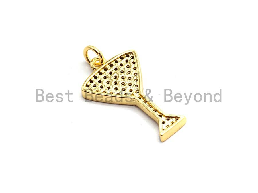 14x23mm CZ Micro Pave Cocktail glass Charm/Pendant,CZ Paved Wine Glass Charm, Gold,Silver, Rose Gold,Gunmetal plated,sku#F745