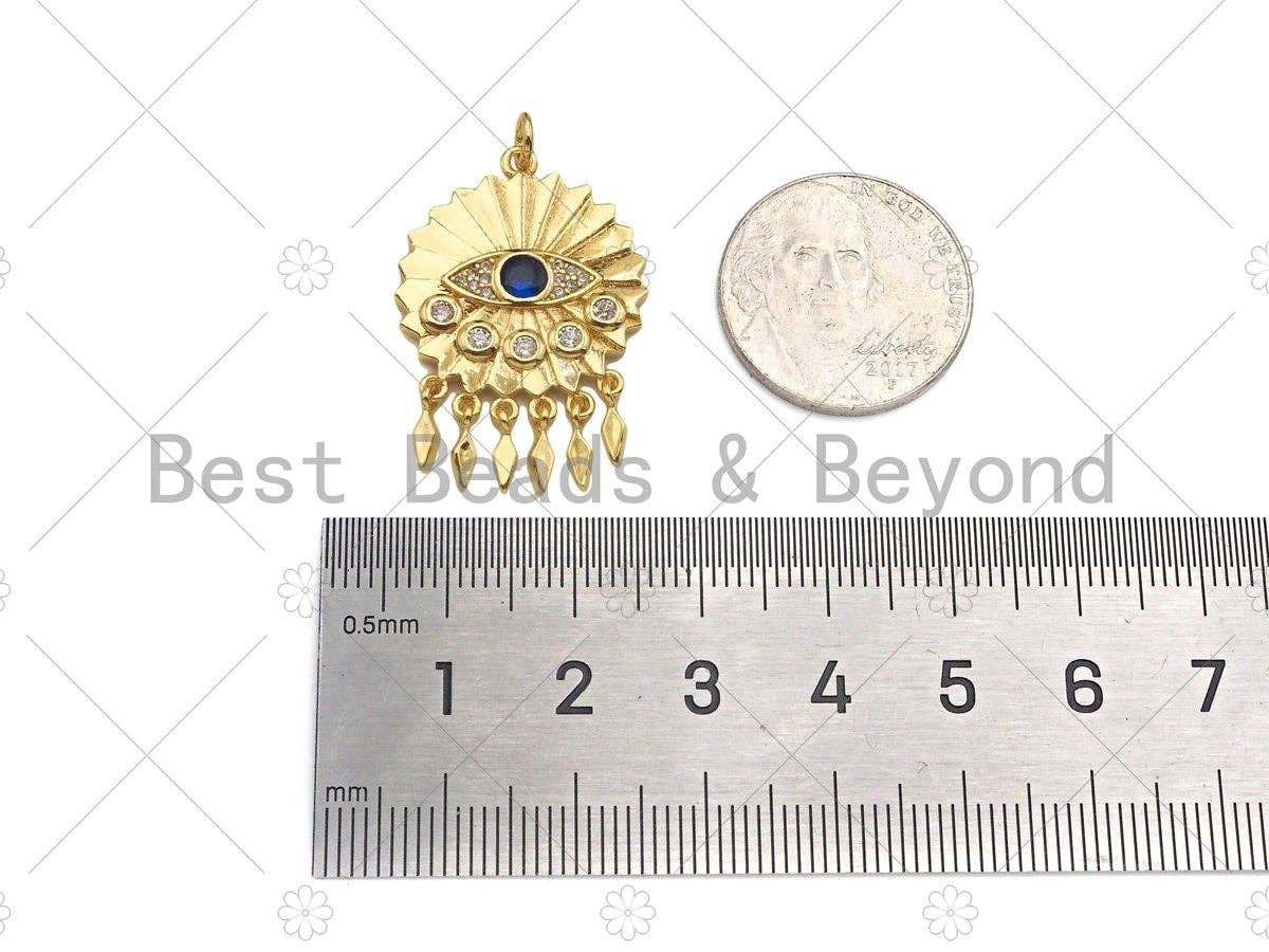 CZ Micro Pave Evil Eye with Dainty Triangle On Round Coin Shape Pendan,18K Gold Medallion Charm, Necklace Bracelet Charm, 30x20mm,Sku#L563