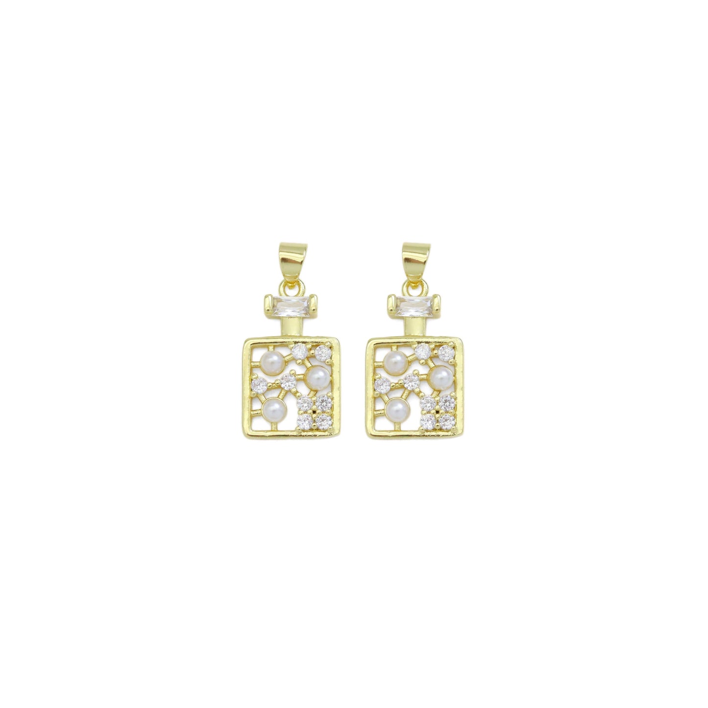 CZ  White Pearl On Square TAG Charm, Sku#LK924