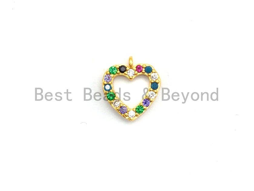 CZ Multi-Color Micro Pave Heart Charm, Heart Shaped Pave Charm, Gold plated small heart charm, 9x10mm, Sku#B116