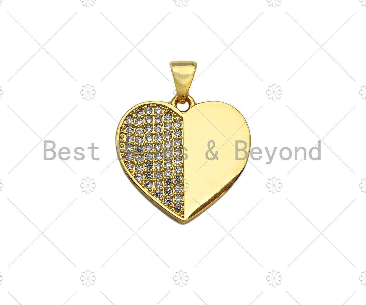 CZ Micro Pave Round/Heart/Rectangle Pendant/Charm,Half CZ Medallion Charm, Necklace Bracelet Charm Pendant,18x20/19x19/12x21mm, Sku#LK244