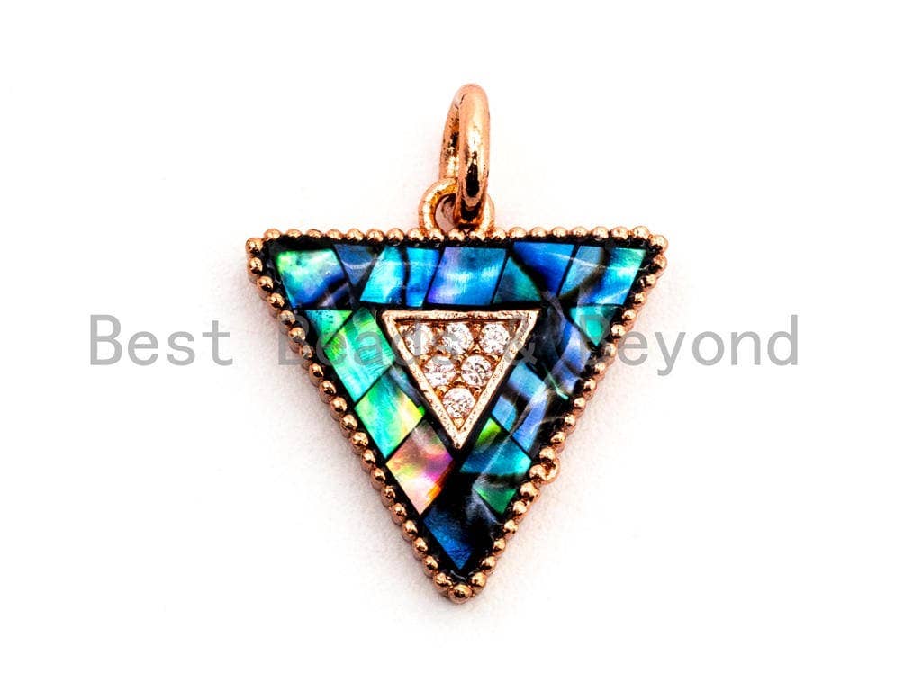 CZ Micro Pave Triangular Pendant with Abalone Pearl Shell, Cubic Zirconia Pendant,14x15mm, Sku#F467