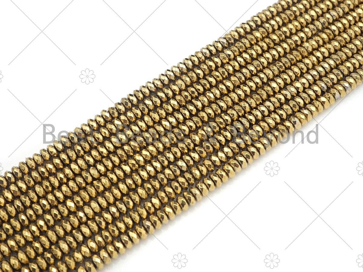 Darker Gold Hematite Rondelle Faceted Spacer Beads, sku#S129