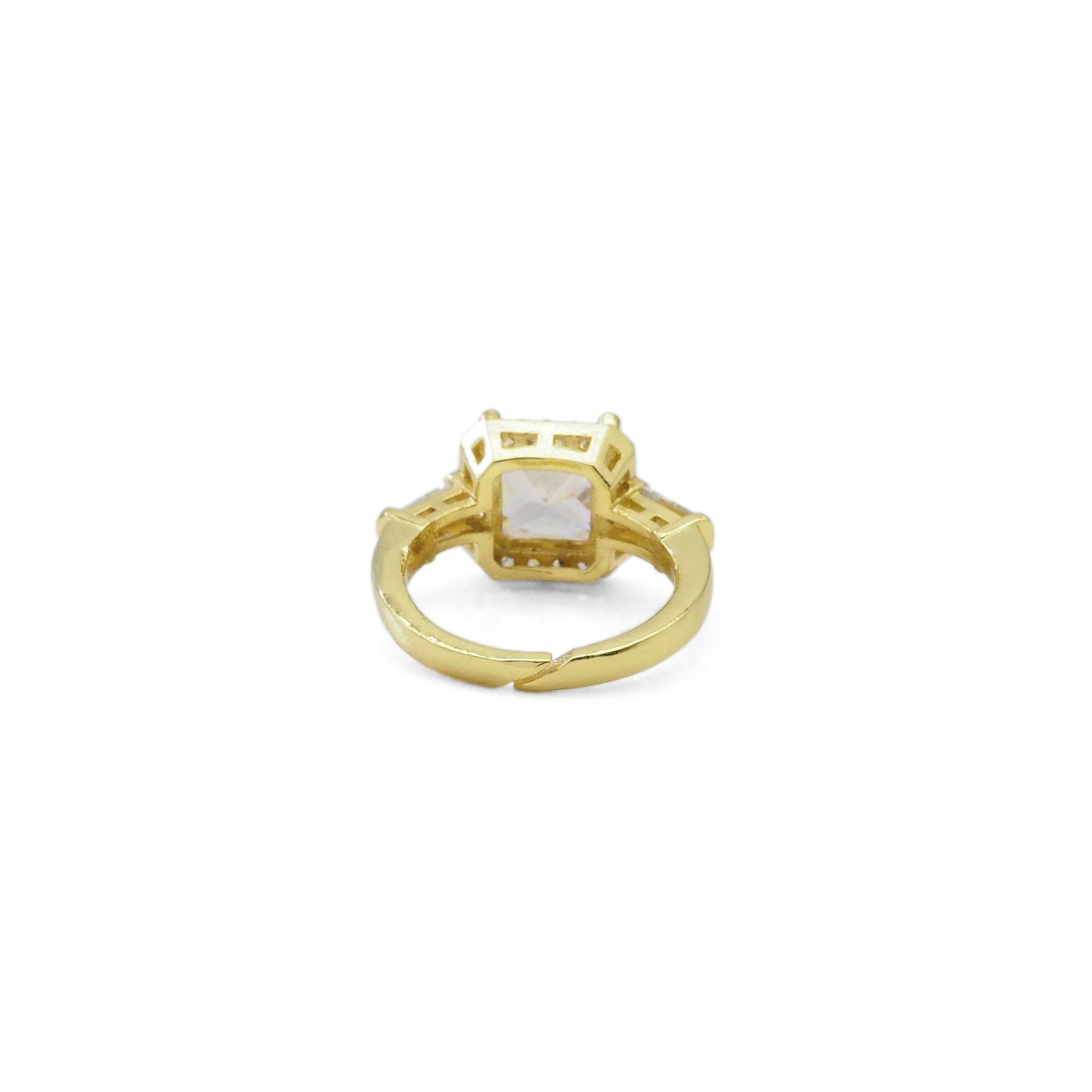 Gold Silver Big Square CZ Adjustable Ring, Sku#A113