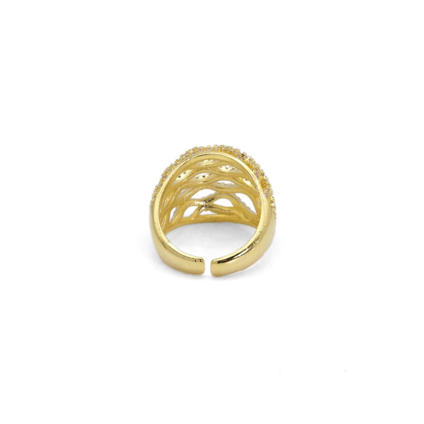 Gold Clear CZ Filigree Dome Statement Adjustable Ring, Sku#LX378