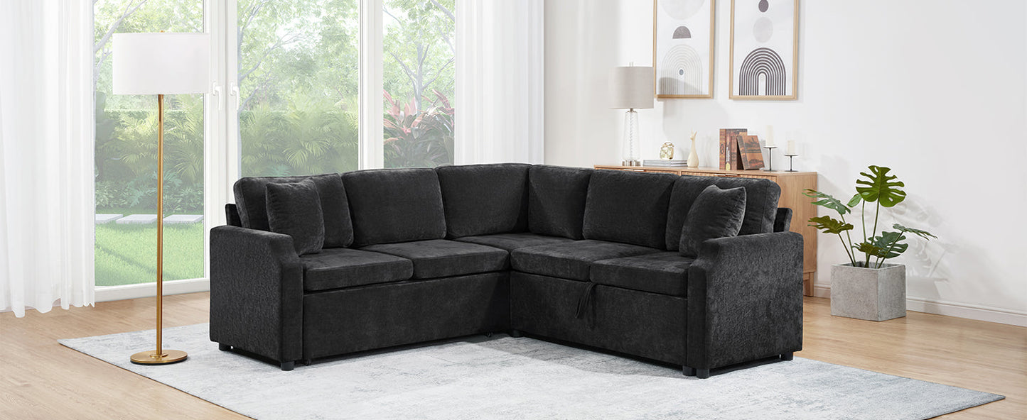 L-shaped Sectional Sofa Bed with Hidden Storage
