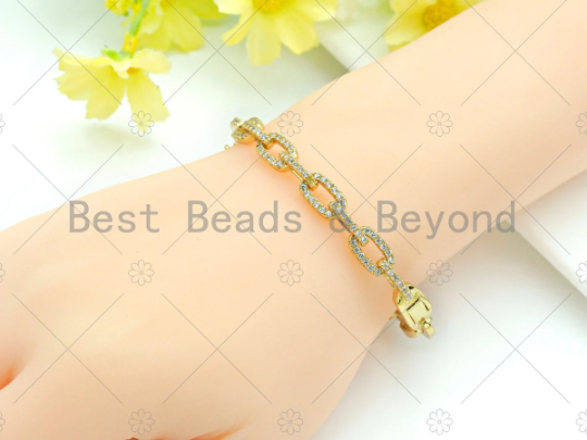 CZ Micro Pave Paper Clip Link Chain Bracelets, sku#LK102
