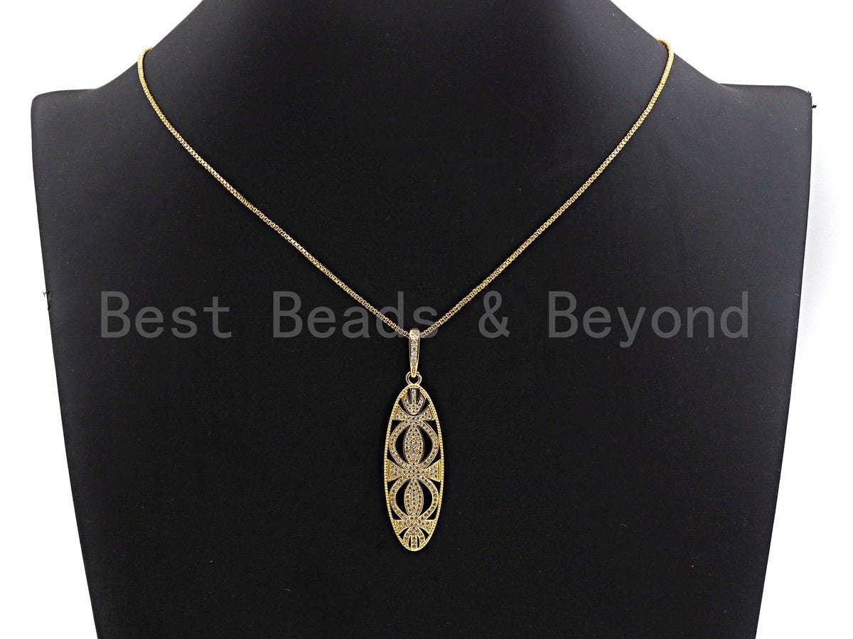 CZ Micro Pave Hollow Out  Long Oval Shaped Pendant/Charm, Cubic Zirconia Pendant Charm,15x46mm,sku#F913