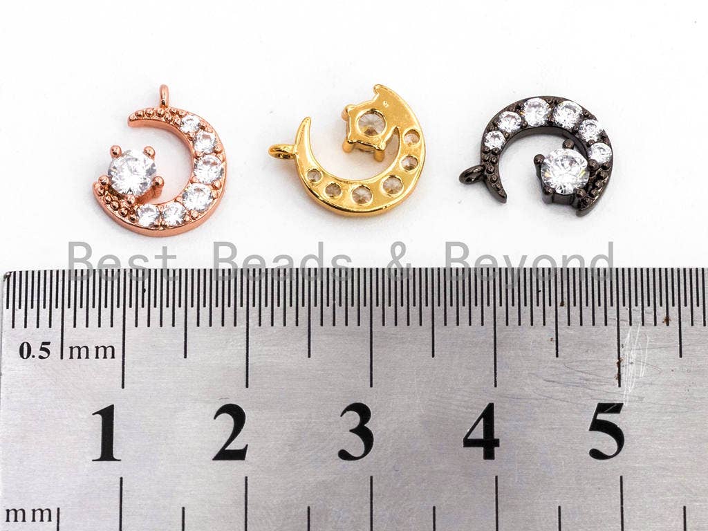 CZ Micro Pave Half Moon charm, Crescent Moon Clear Cubic Zirconia Pave Charm in Gold Rose Gold Silver Black color, 13mm, sku# Y25