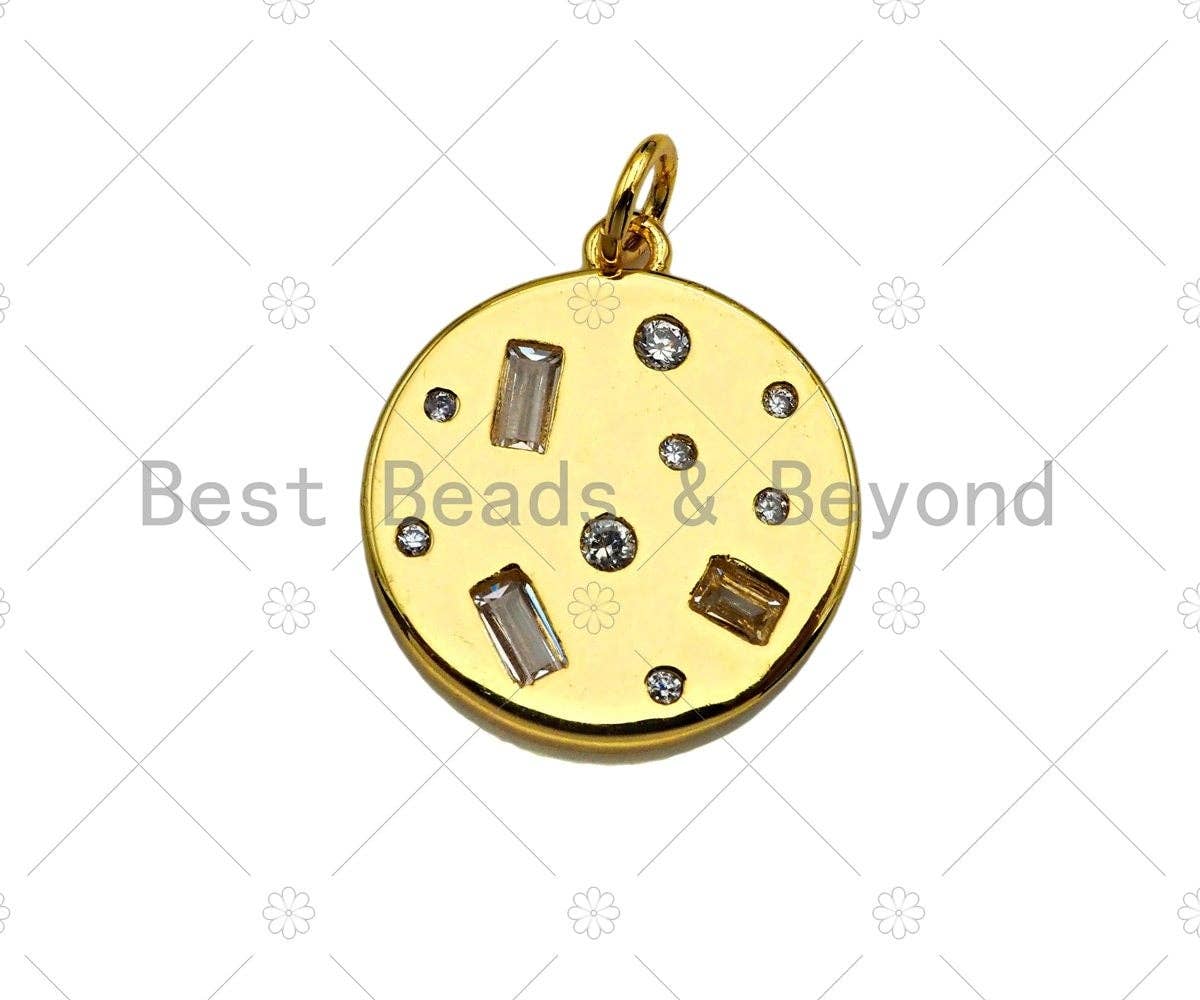 Baguette CZ Micro Pave Round Coin Shape Pendant/Charm, Sku#L450
