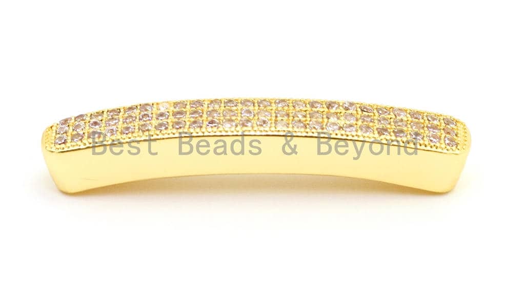 CZ Clear Micro Pave Nami Rectangular Curved Tube for Bracelet/Necklace, Cubic Zirconia Separator Tube, Spacer Tube, sku#G4