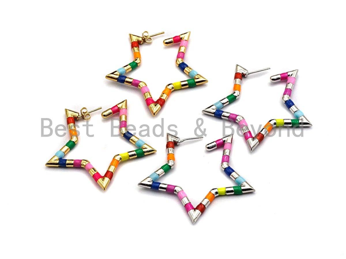Rainbow Colorful Enamel Pave Five Star Cuff Earring, Enamel earrings, Minimalist Jewelry,47x50mm, sku#J138