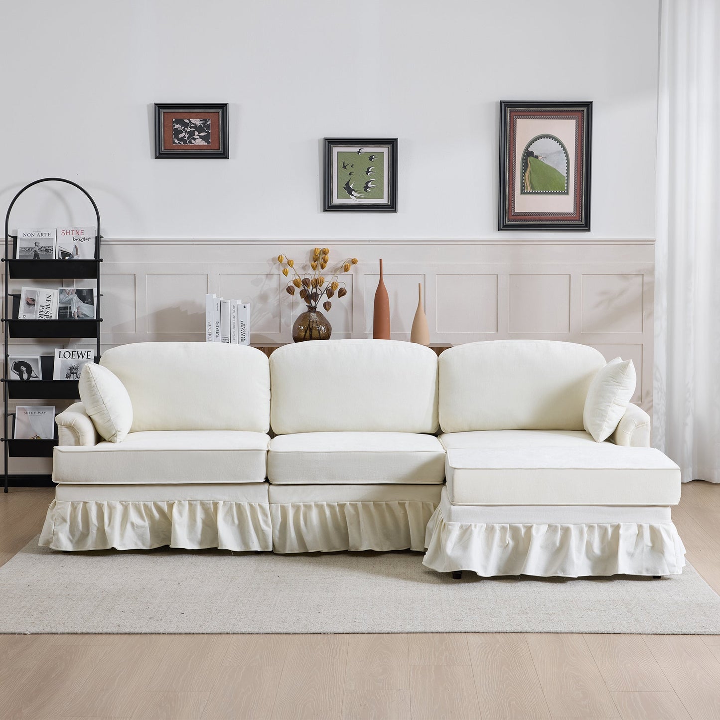 103.15'' Modern Sectional Sofa with Removable Ruffled Pleated Skirt