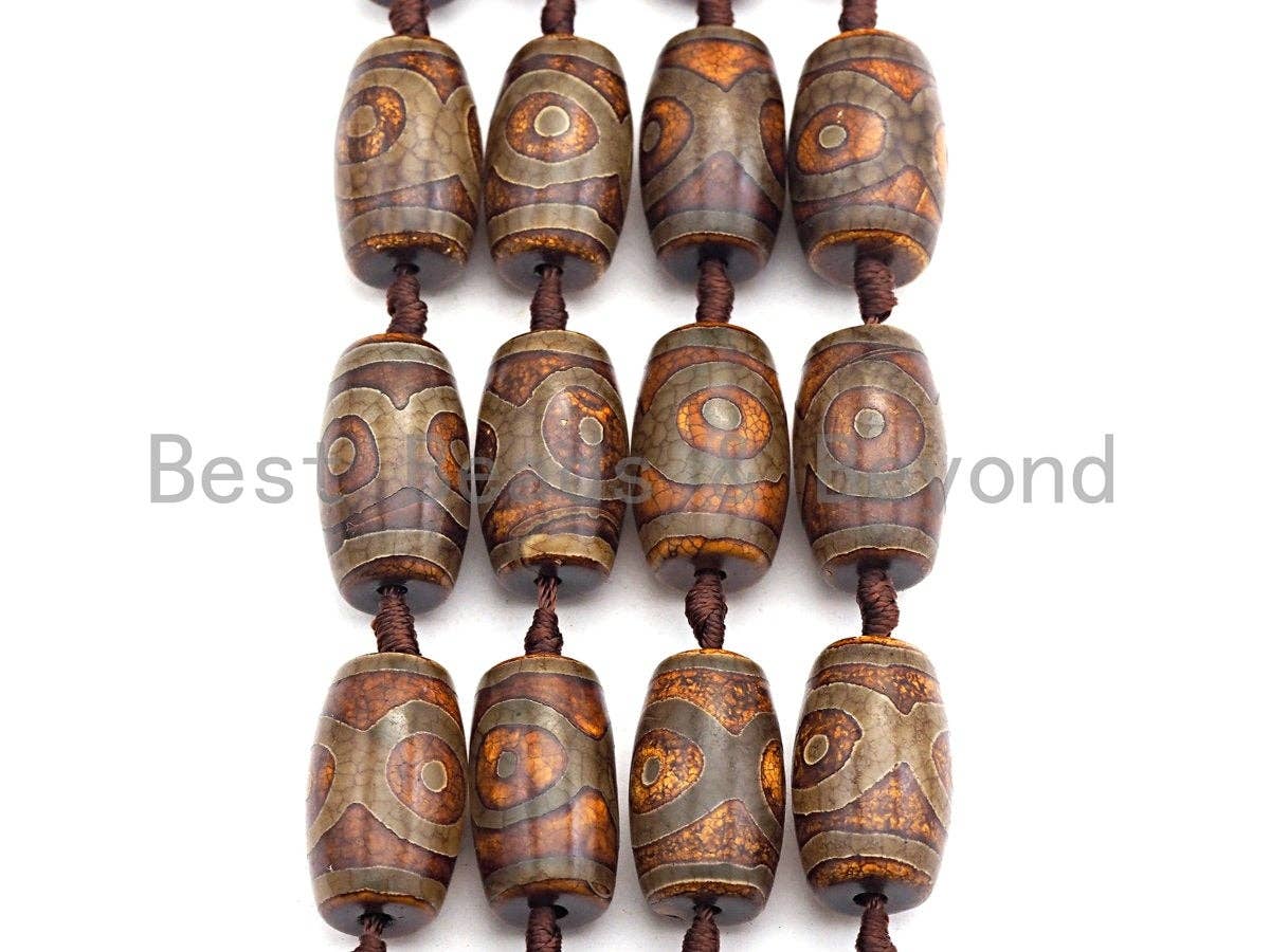 1pc/11pc Natural Tibetan Agate Barrel Beads, Ancient Brown Dzi Drum Beads, Tibetan Dzi Beads, 15x22mm,sku#U501