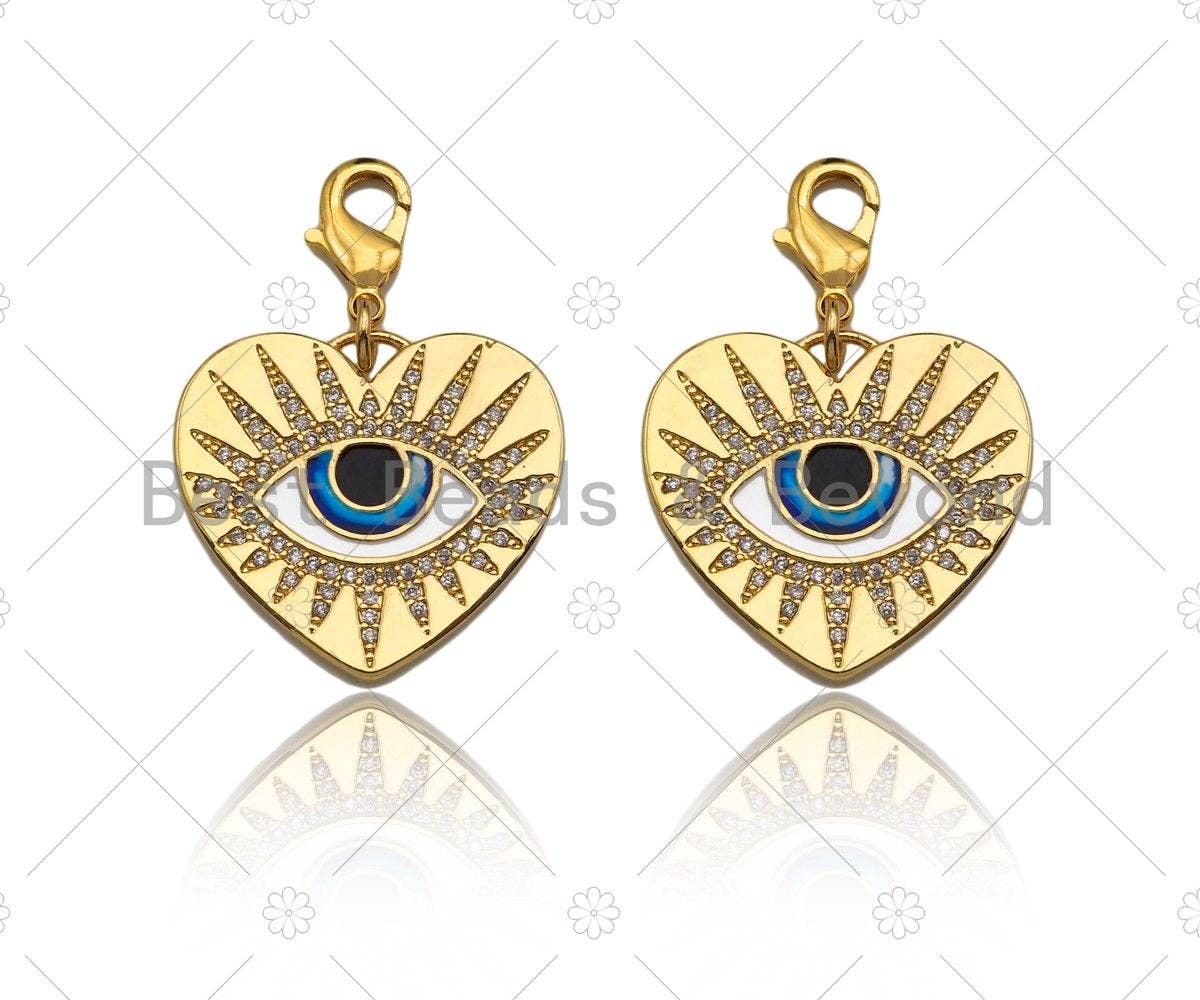 CZ Micro Pave 18k Gold Enamel Evil Eye On Heart Shape Pendan