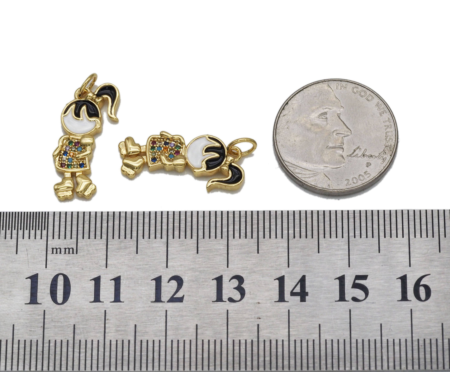 Gold Colorful CZ Enamel Girl Charm, Sku#Y737