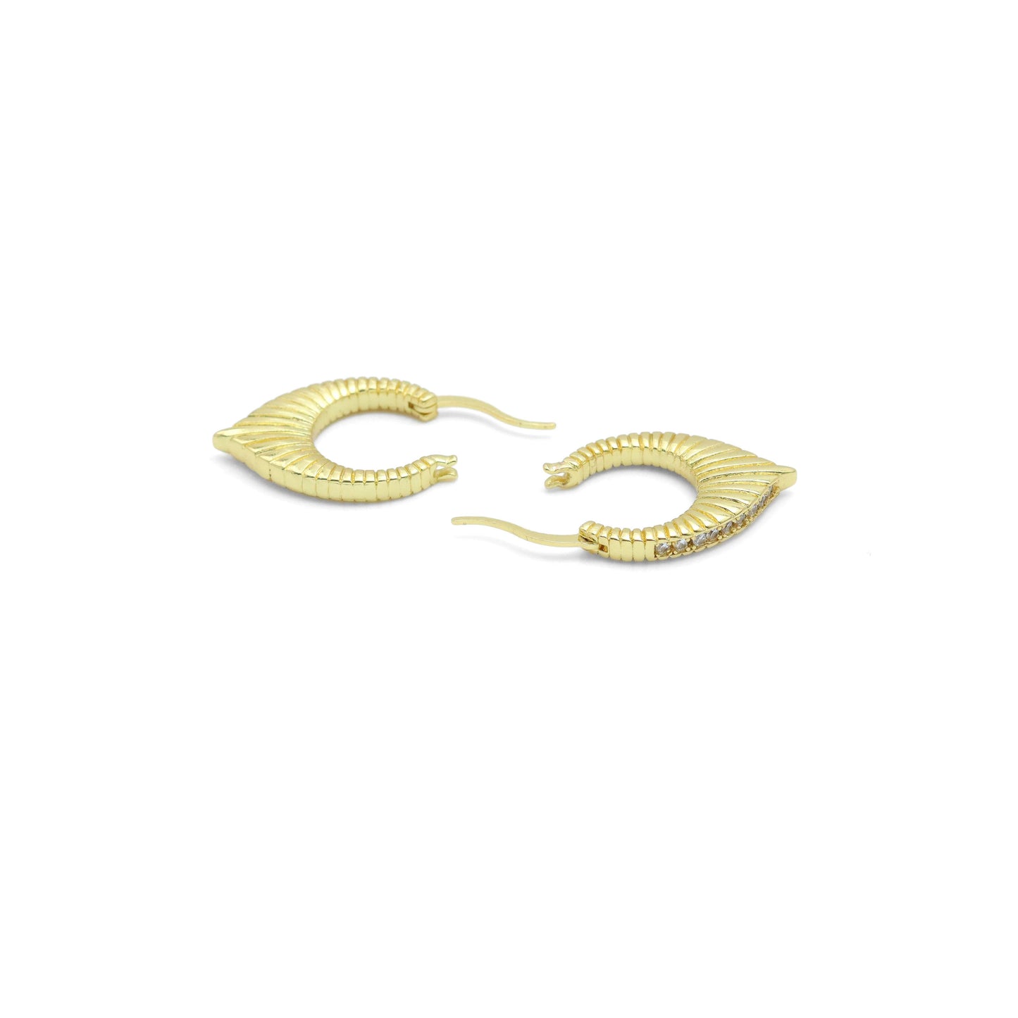 Gold Silver Oval Drop CZ Around Huggie Earrings, Sku#A305