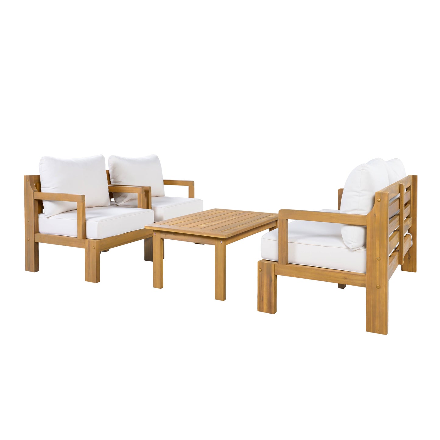 Outdoor 4-Seater Acacia Wood Patio Chat Set, Beige+Natural