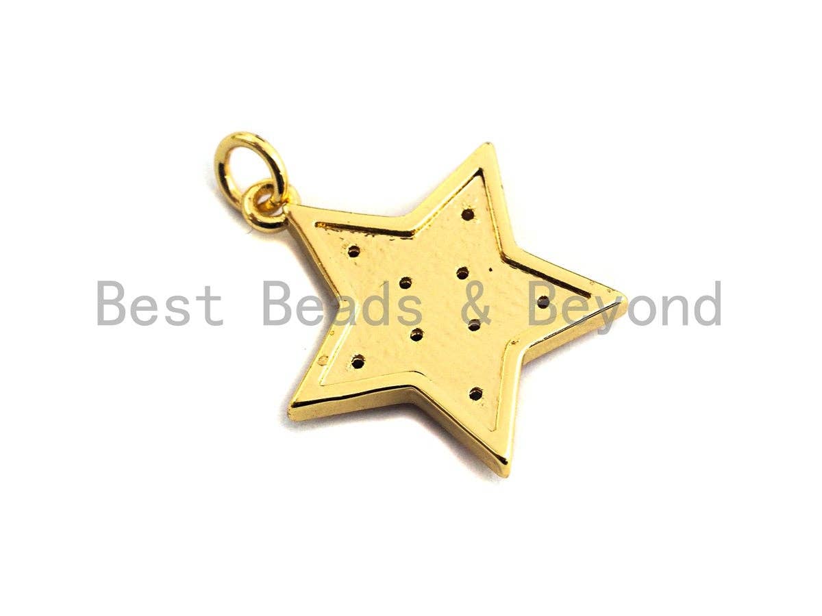 Colorful CZ on Star Enamel Pendant, Star Enamel Charm Pendant, White/Black/Blue/Red/Pink/Turquoise Star,20x21mm,sku#F934