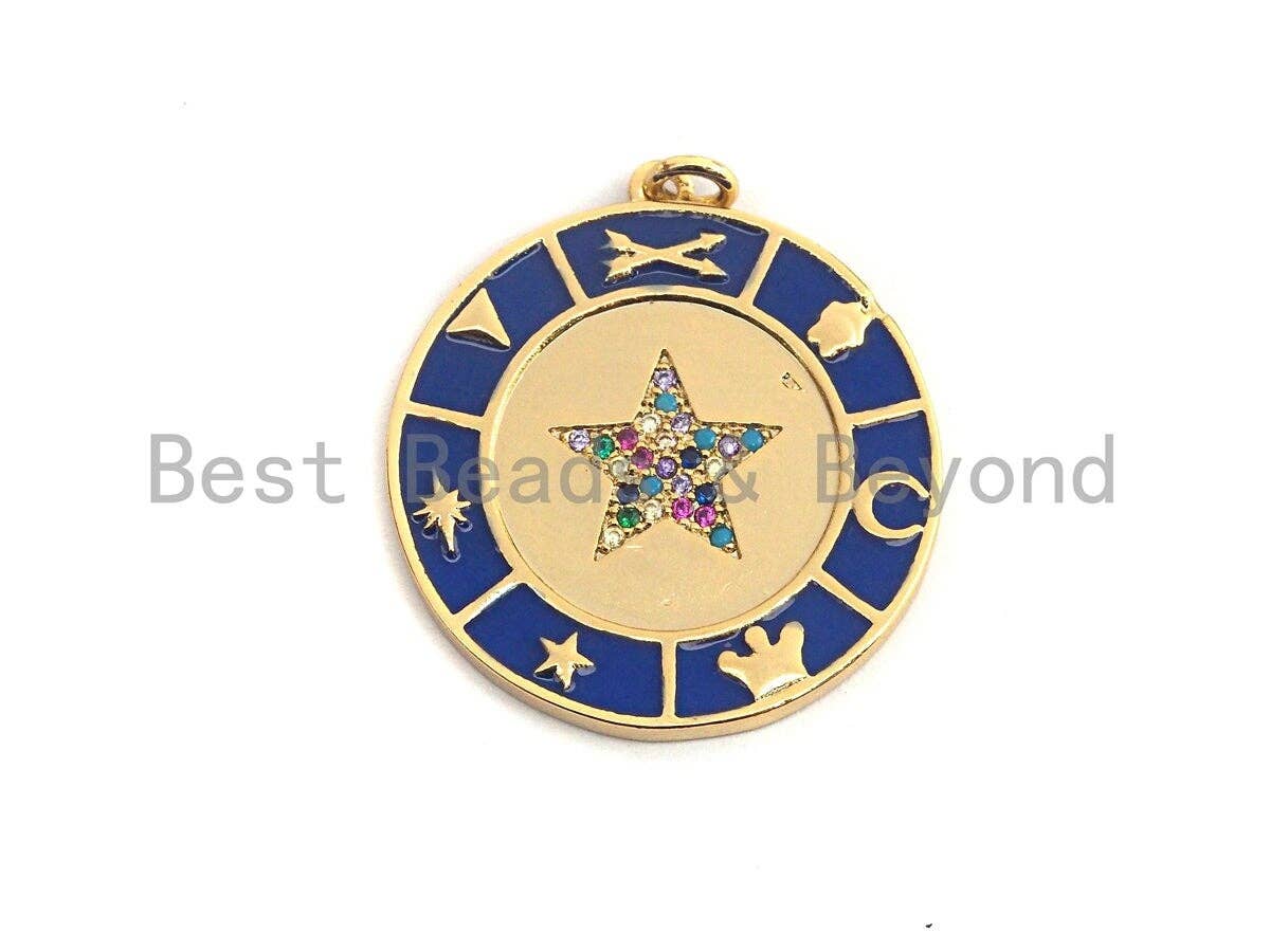 Enamel Star On Coin Charms,Enamel Pendant,Enamel Coin Pendant, Oil Drop jewelry Findings,29x32mm,sku#F936